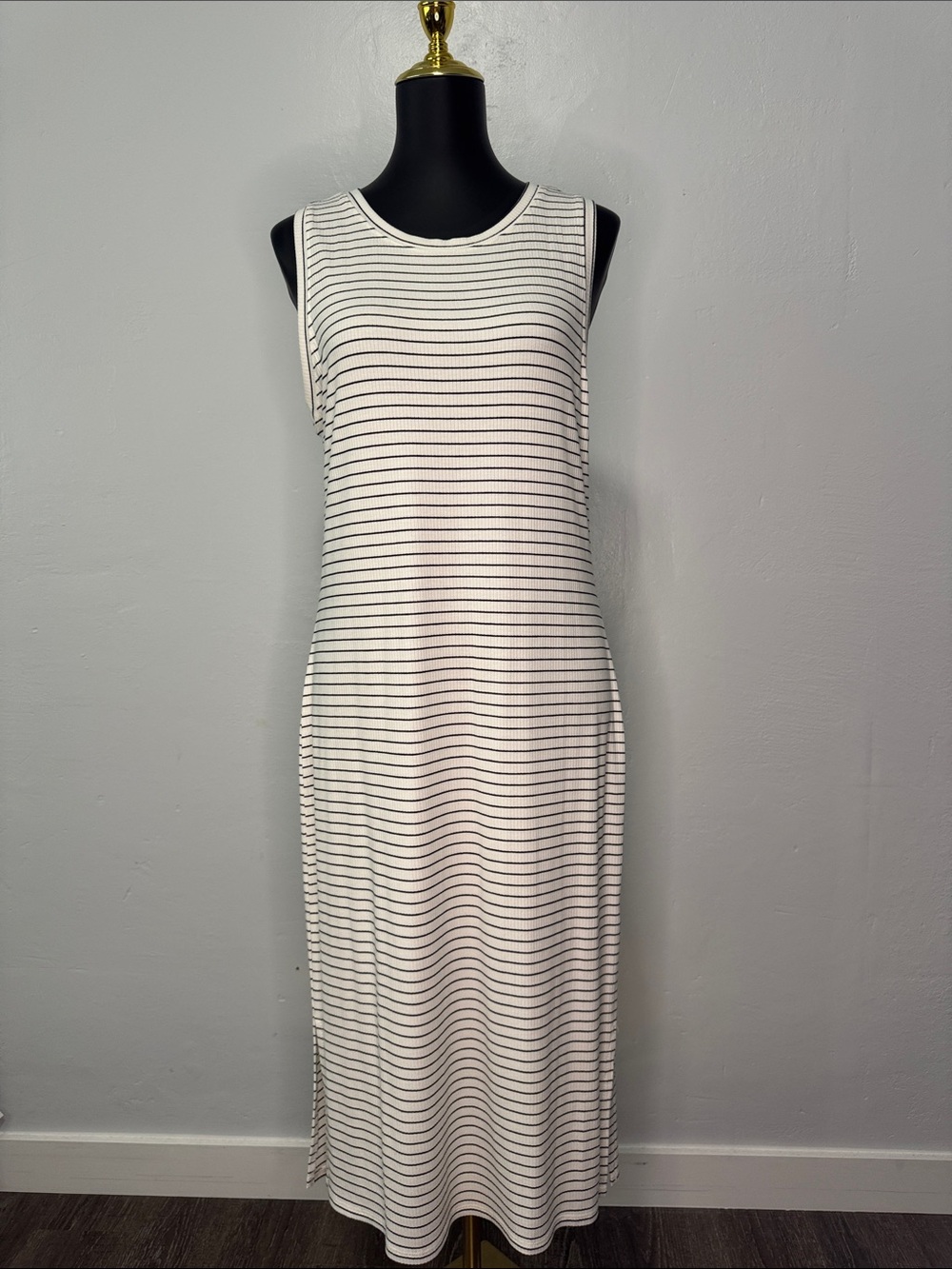Thread & Supply White Midi Dress with Black Stripes